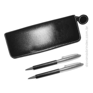 Conjunto Caneta e Lapiseira BLACK Leather Pen