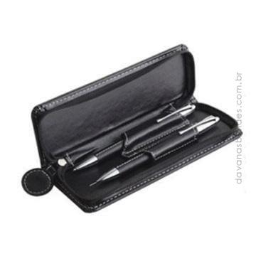 Conjunto Caneta e Lapiseira BLACK Leather Pen