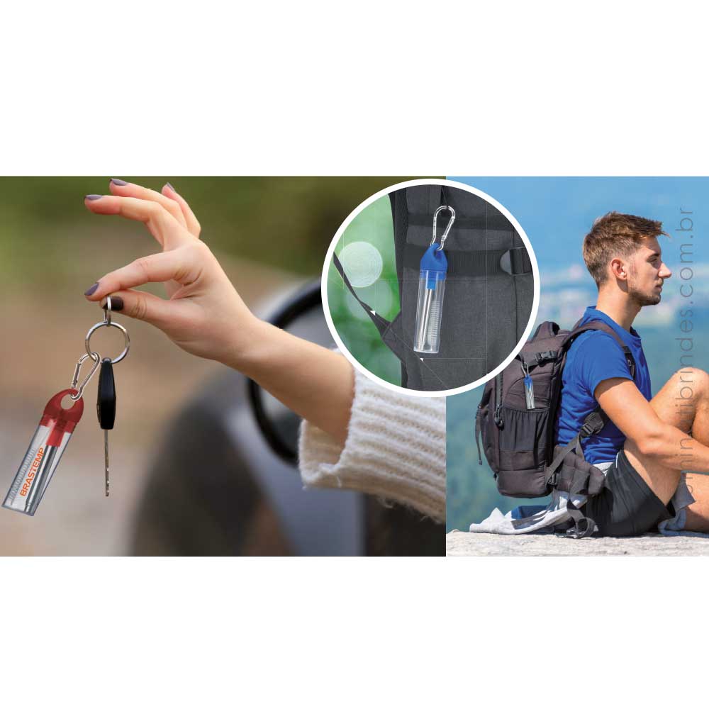 Canudo Inox Ecológico Retrátil Carabiner 